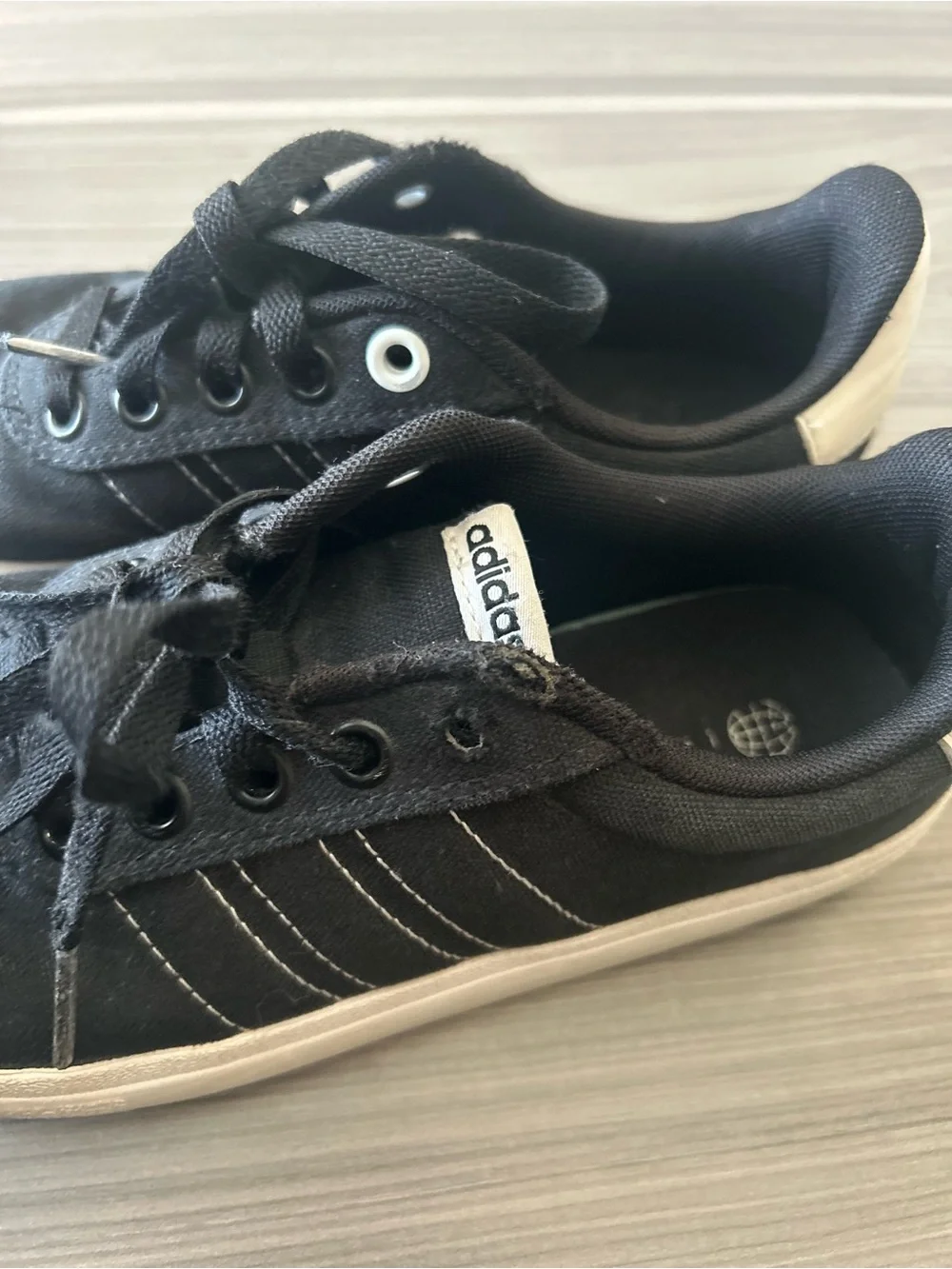 adidas Kids Black Canvas Lace-Up Sneakers with White Soles